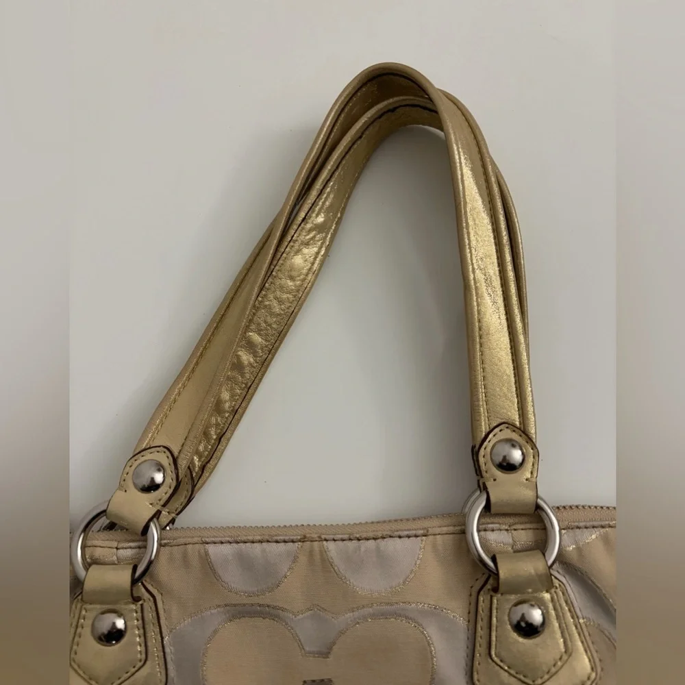 Coach Poppy Beige and Gold Signature Tote Style 16289